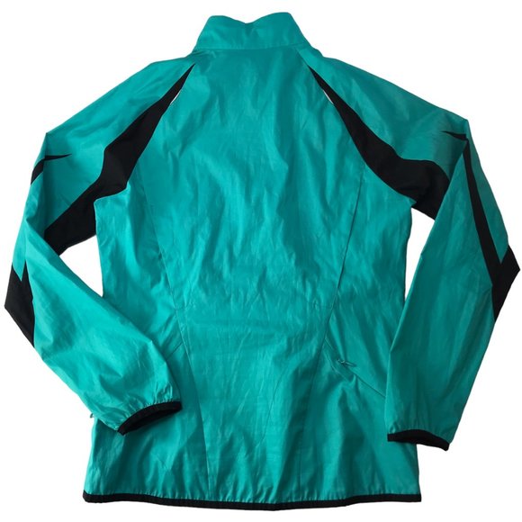 MIZUNO Athletic Windbreaker Warm Up Jacket Teal Green.  Black.  Mock Neck Zip M - Picture 11 of 12